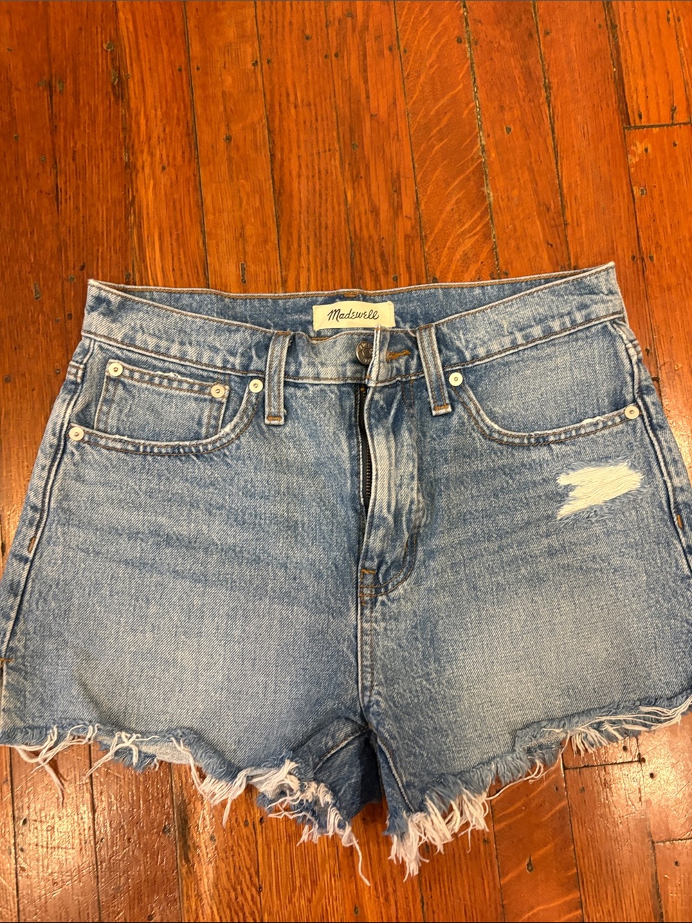 Madewell Light Blue Distressed High-Rise Denim Shorts